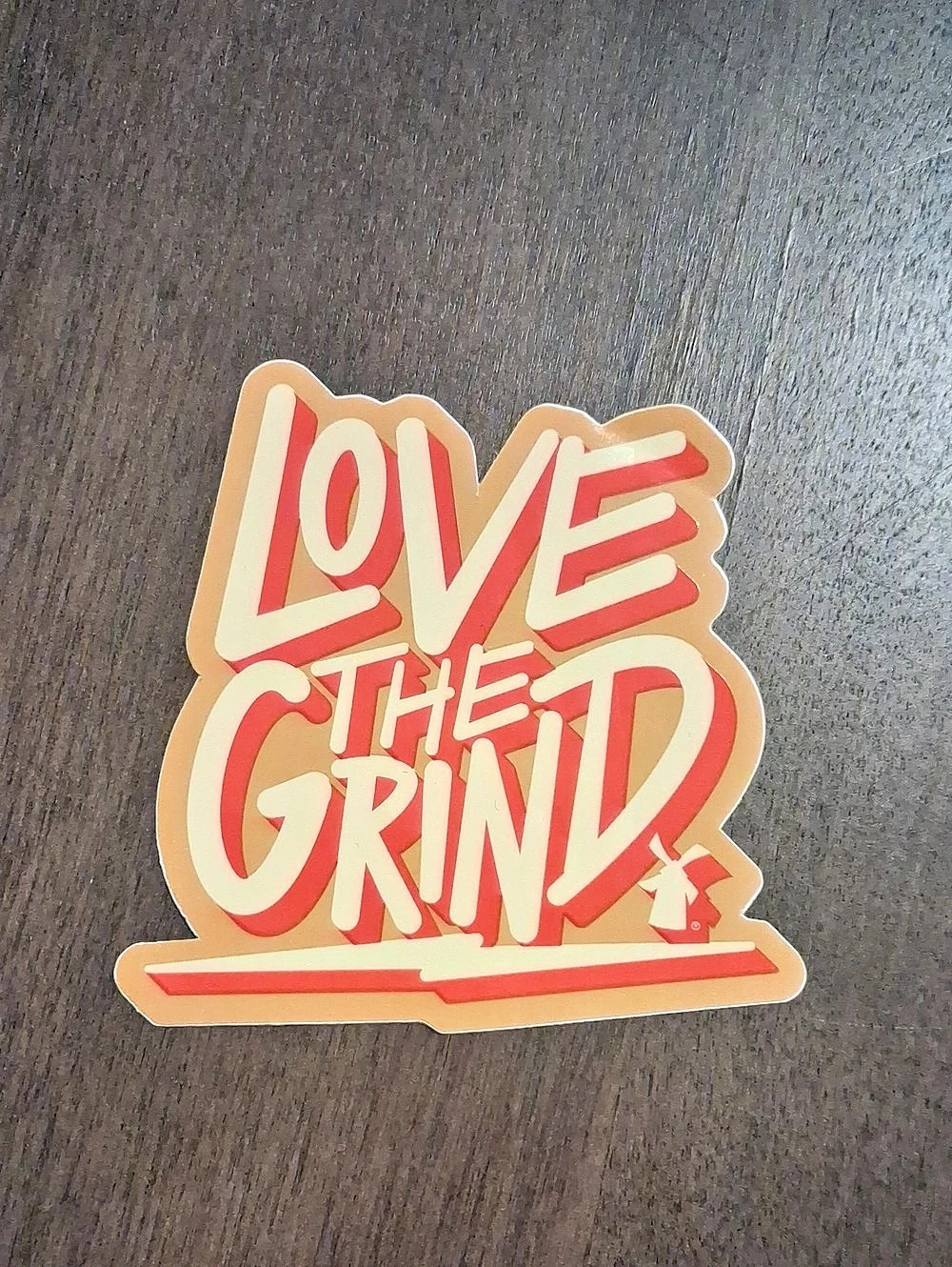 Dutch Bros Love the Grind Sticker Red & Tan